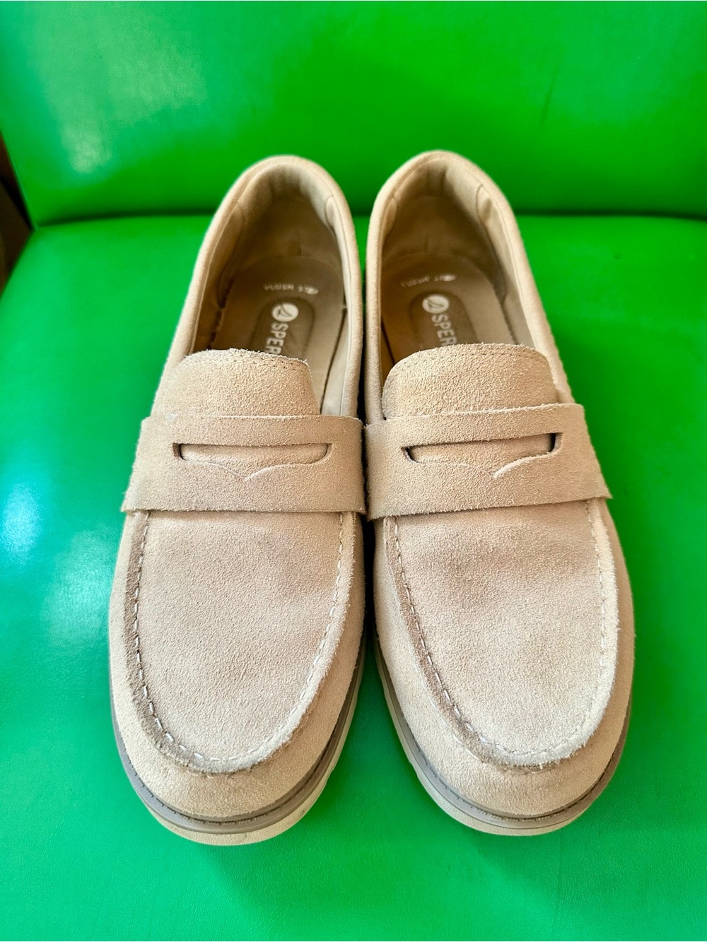 Sperry Beige Suede Penny Loafers - Picture 2 of 7